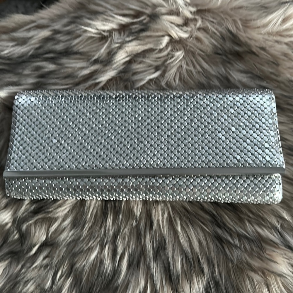Jessica McClintock Silver Sparkling Mesh Clutch